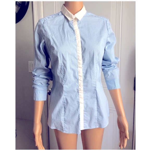 H&M Striped Button Down Blue/White Stripes - Picture 1 of 8